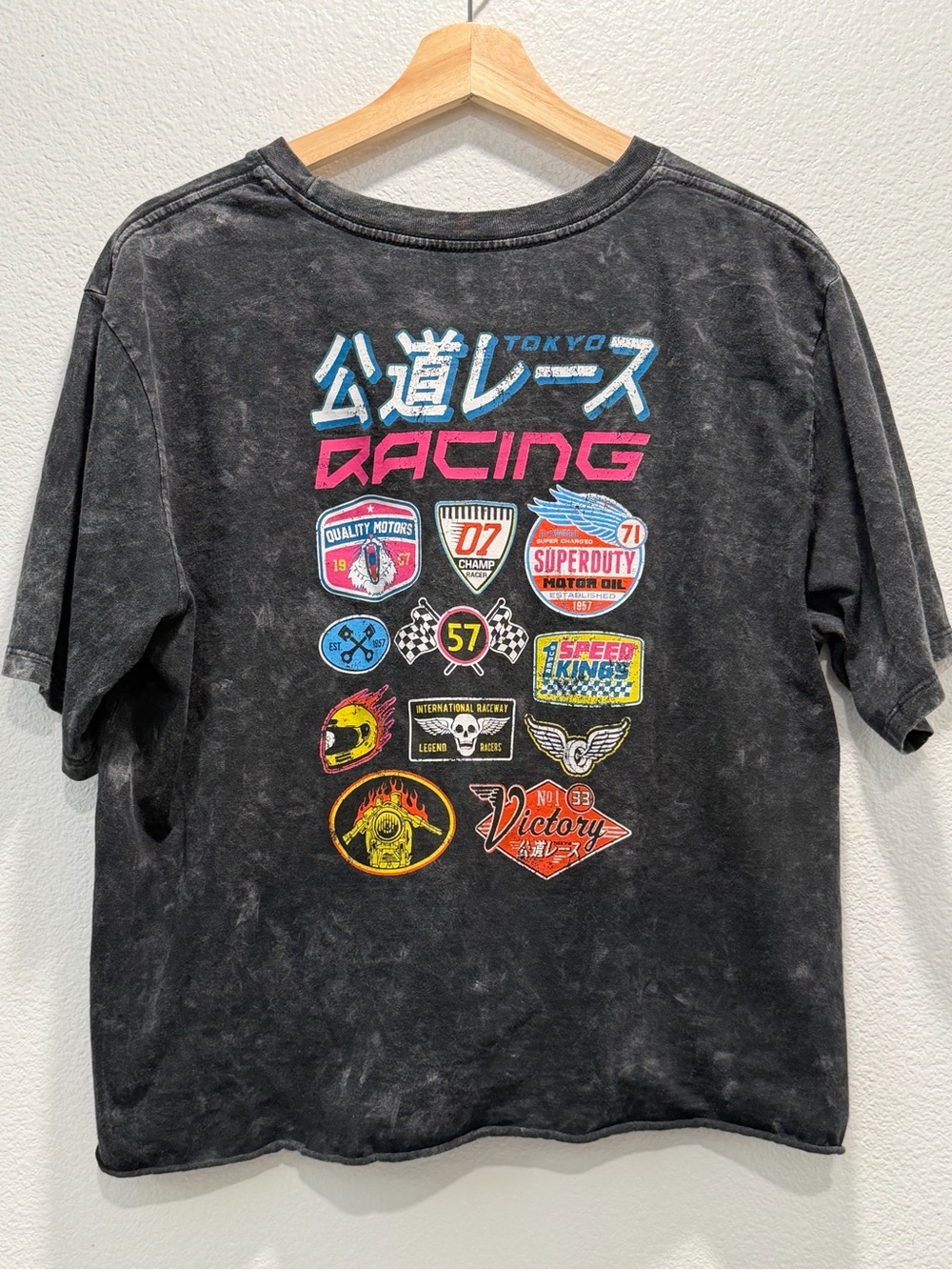 Fifth Sun Black Vintage Wash Racing Patch Graphic Tee Fits Medium  Size